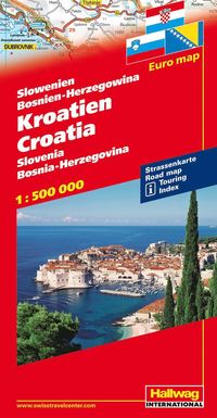 Kroatien Slovenien Bosnien Herzegowina Hallwag karta - 1:500000 ()