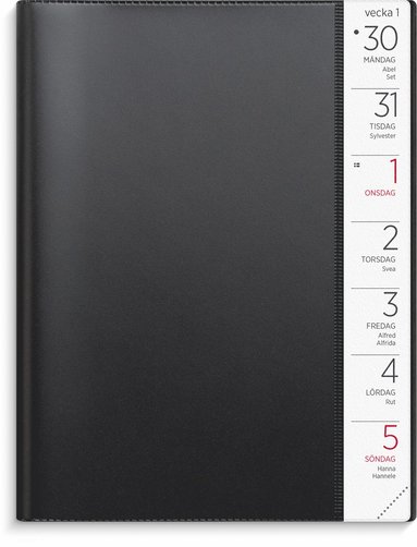 Kalender 2025 Stor Veckokalender svart plast (inbunden)
