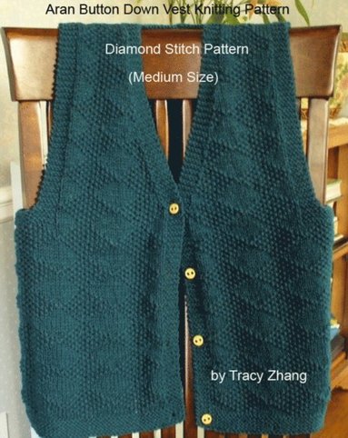 Aran Button Down Vest Knitting Pattern Diamond Stitch Pattern (häftad)