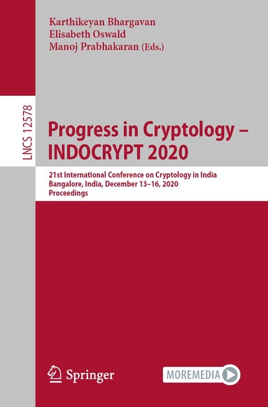 Progress in Cryptology - INDOCRYPT 2020 (h�ftad)