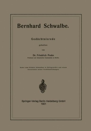 Bernhard Schwalbe. Gedÿchtnisrede (e-bok)