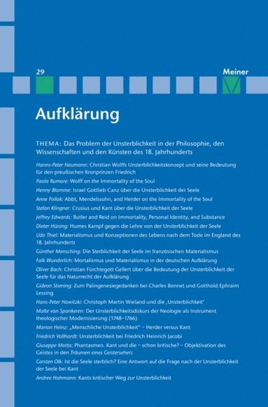 Aufklÿrung, Band 29: Das Problem der Unsterblichkeit in der Philosophie, den Wissenschaften und den Künsten des 18. Jahrhunderts (inbunden)