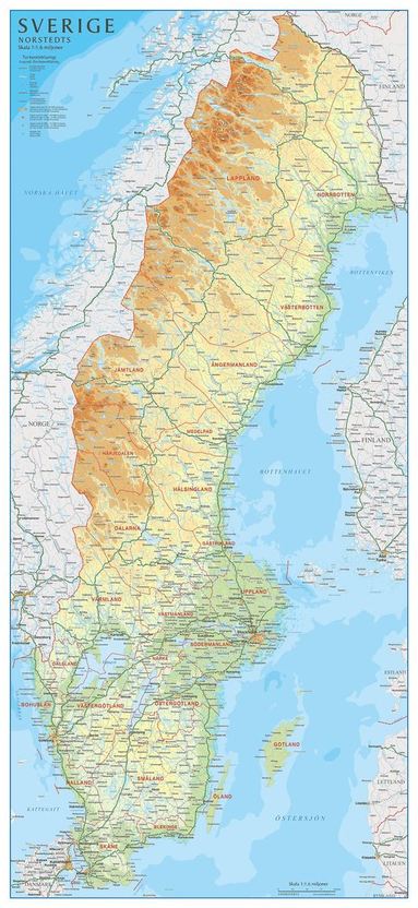 Sverige vggkarta small Norstedts i tub : 46 x100cm