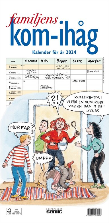 V�ggkalender 2024 Familjens kom-ih�g-kalender (inbunden)