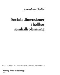 Sociala dimensioner i hållbar samhällsplanering (inbunden)