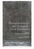 Phenomenology and Religion : New Frontiers