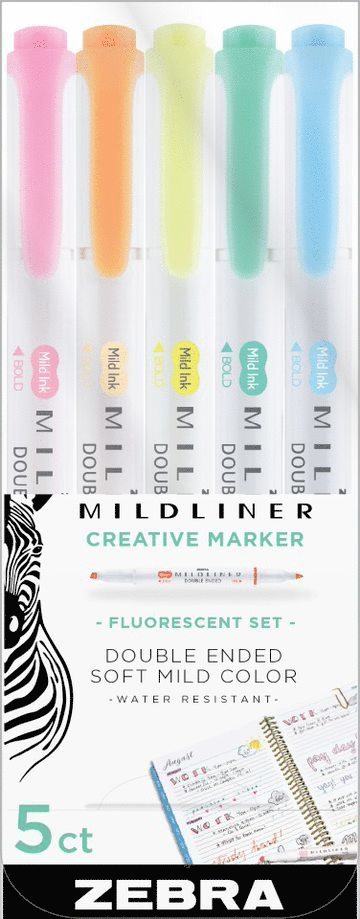 Markerpenna Zebra Mildliner dubbelspets Fluorescent 5 f&auml;rger
