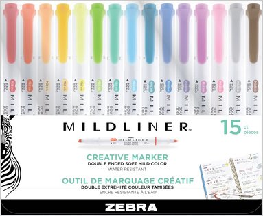 Markerpenna Zebra Mildliner dubbelspets 15 f&auml;rger