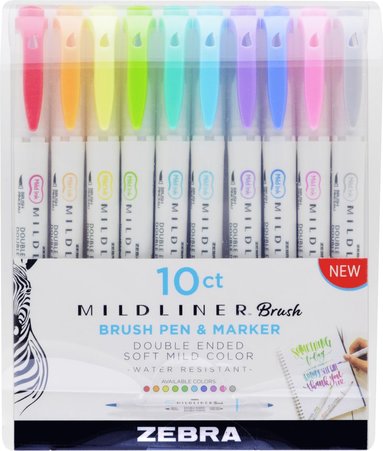 Markerpenna Zebra Mildliner Brush 10 f&auml;rger