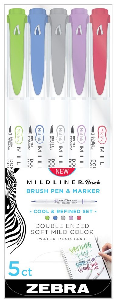 Markerpenna Zebra Mildliner Brush Cool & Refined 5 f&auml;rger