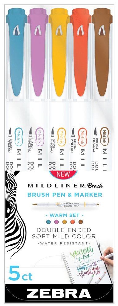 Markerpenna Zebra Mildliner Brush Warm 5 f&auml;rger