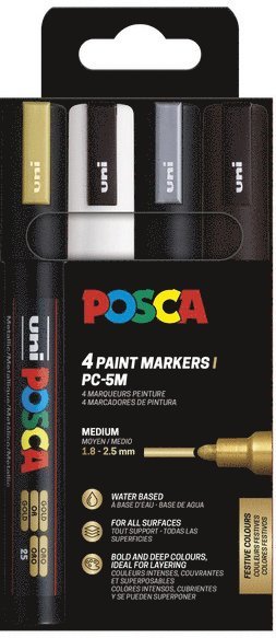 Marker Posca PC-5M guld, silver, vit, svart, Övrigt