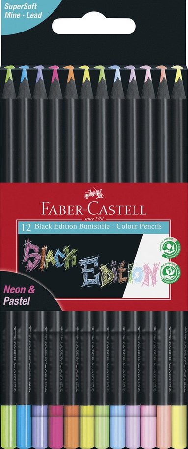 F&auml;rgpenna Faber-Castell Black Edition neon+ pastell 12 f&auml;rger