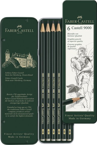 Blyertspennor Castell 9000 Metalletui 6-pack Faber-Castell