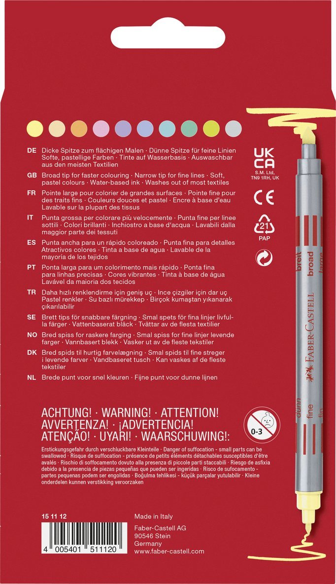 Fiberspetspenna Faber-Castell dubbelspets Kameleont pastel 10 färger, Övrigt