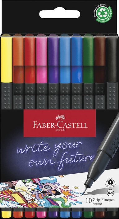 Fiberpenna Grip Finepen 0.4 mm 10-p, Faber-Castell