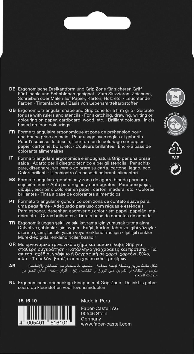 Fiberspetspenna Faber-Castell Grip Finepen 10 färger, Övrigt