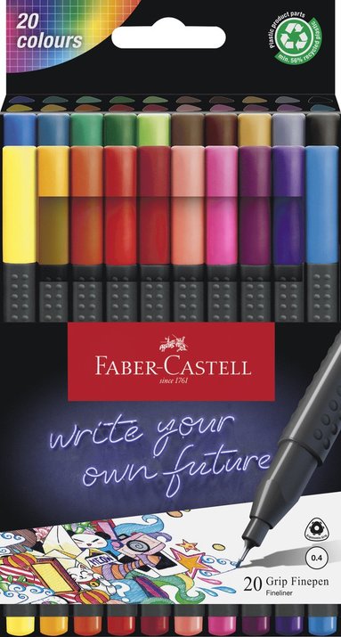 Fiberspetspenna Faber-Castell Grip Finepen 20 f&auml;rger