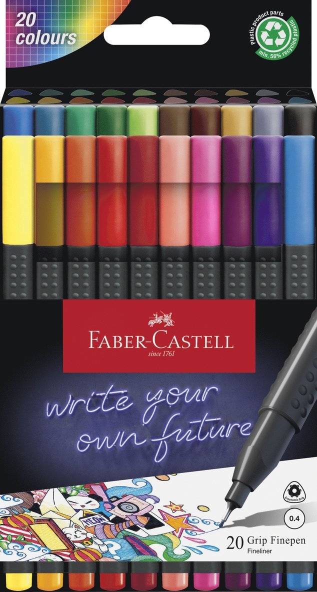 Fiberspetspenna Faber-Castell Grip Finepen 20 färger, Övrigt