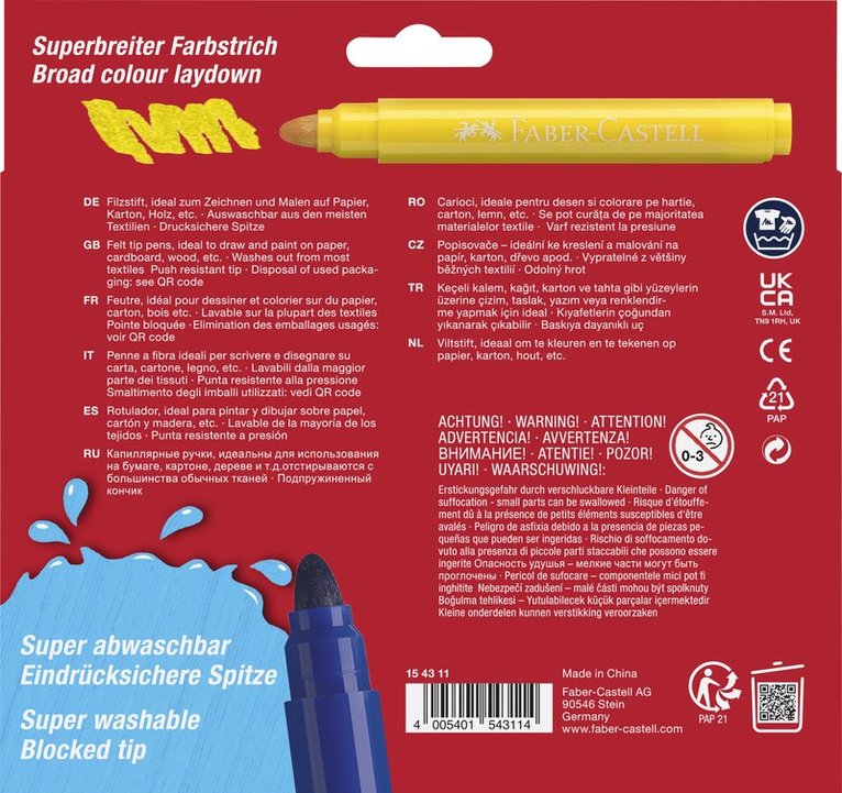 Fiberspetspenna Faber-Castell Jumbo 12 färger, Övrigt