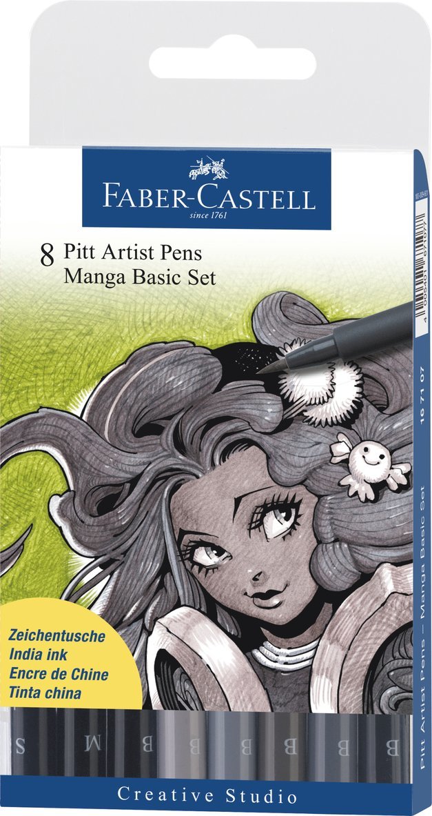 Tuschpenna Faber-Castell PITT Artist Pen Manga Basic Set 8-pack gråskala, Övrigt