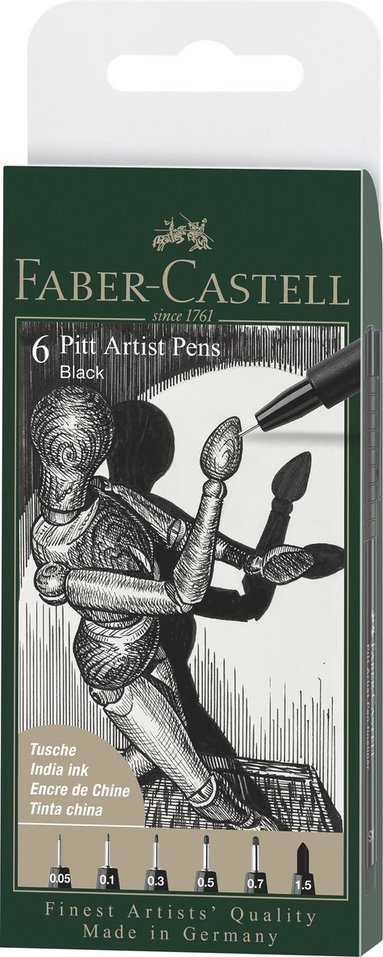 Tuschpenna Faber-Castell PITT Artist Pen 6-pack 199 svart