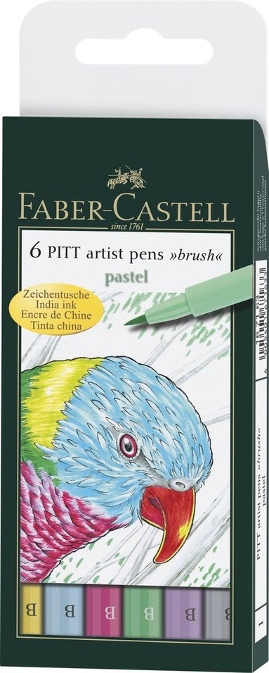 Tuschpenna Faber-Castell PITT Artist Pen Brush pastellf&auml;rger 6 f&auml;rger