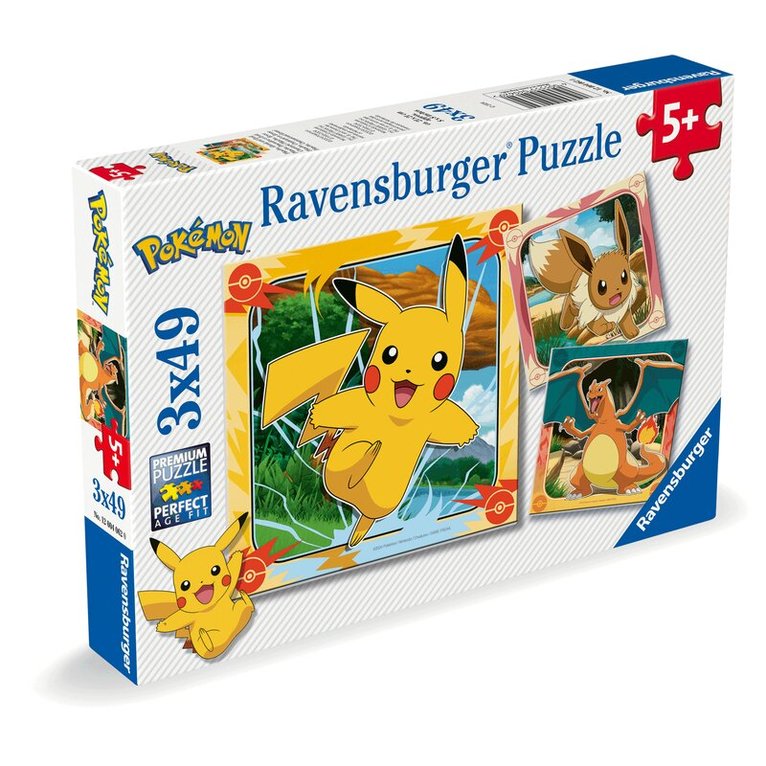 Pussel 3x49 bitar Pikachu, Charizard and Eevee!, Övrigt