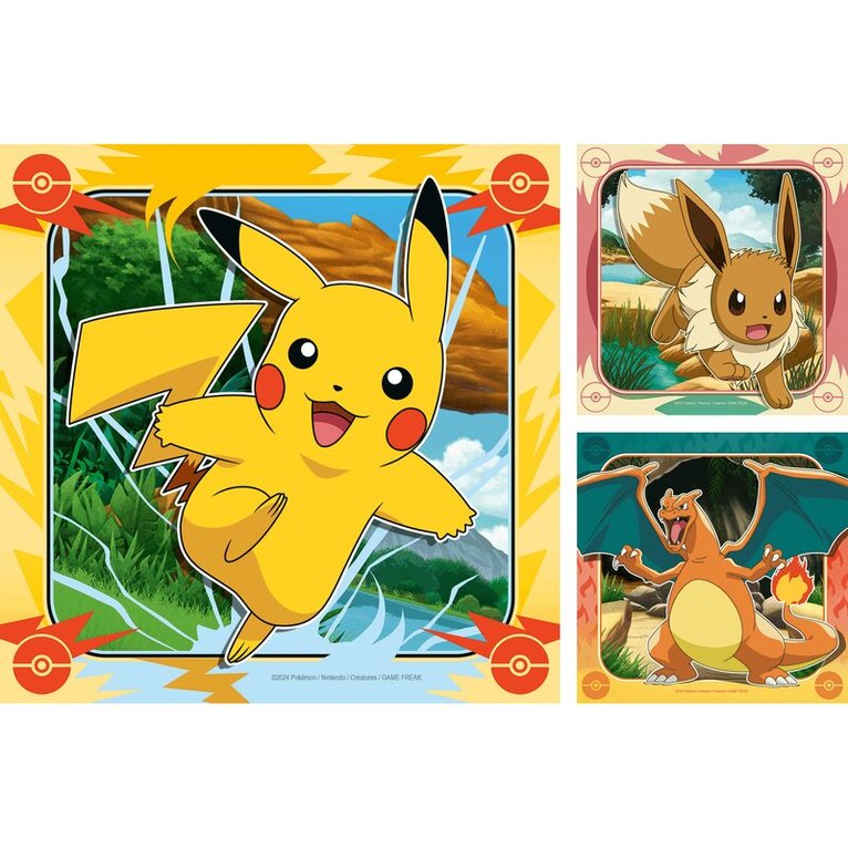 Pussel 3x49 bitar Pikachu, Charizard and Eevee!, Övrigt