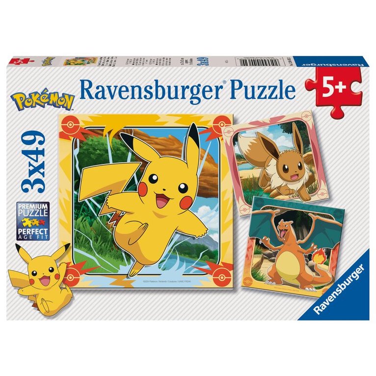 Pussel 3x49 bitar Pikachu, Charizard and Eevee!, Övrigt