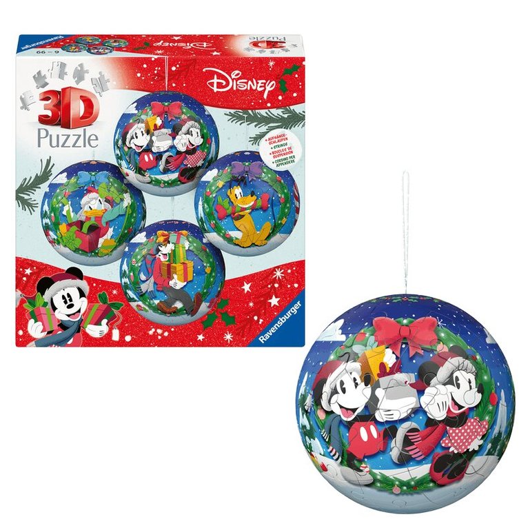 Pussel 4x54 bitar 3D julkulor - Disney, Övrigt