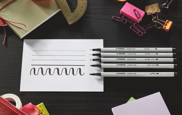 Fiberspetspenna Stabilo Creative Tips Arty 5-pack svart, Övrigt