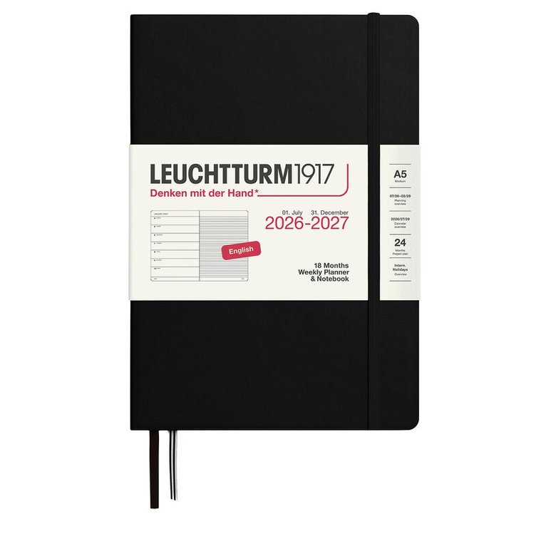 Kalender 2026-2027 Leuchtturm A5 VpU note 18mån svart, Övrigt