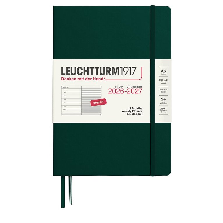Kalender 2026-2027 Leuchtturm A5 VpU note 18mån Forest Green, Övrigt