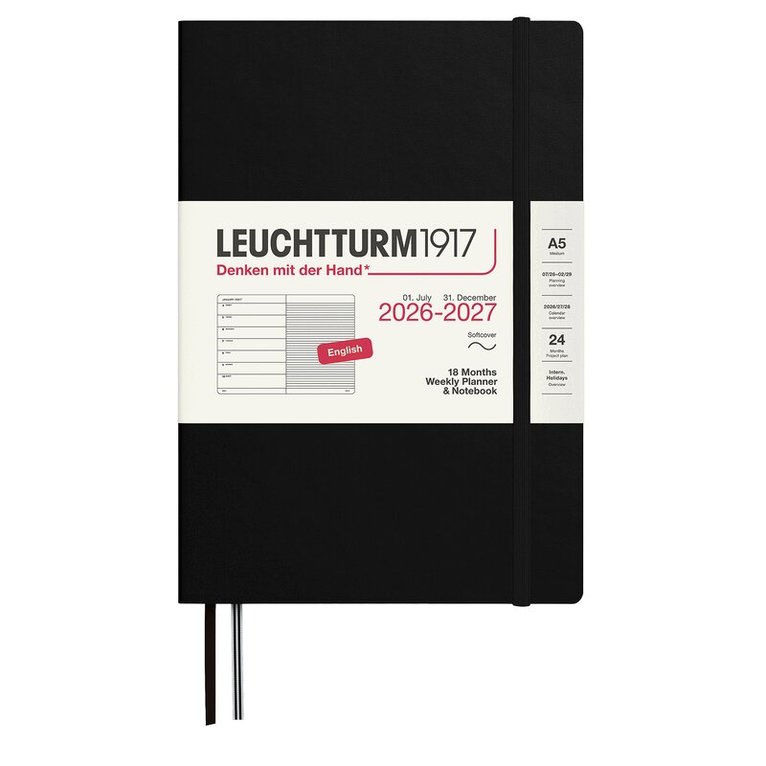 Kalender 2026-2027 Leuchtturm A5 VpU note 18mån mjuk Svart, Övrigt