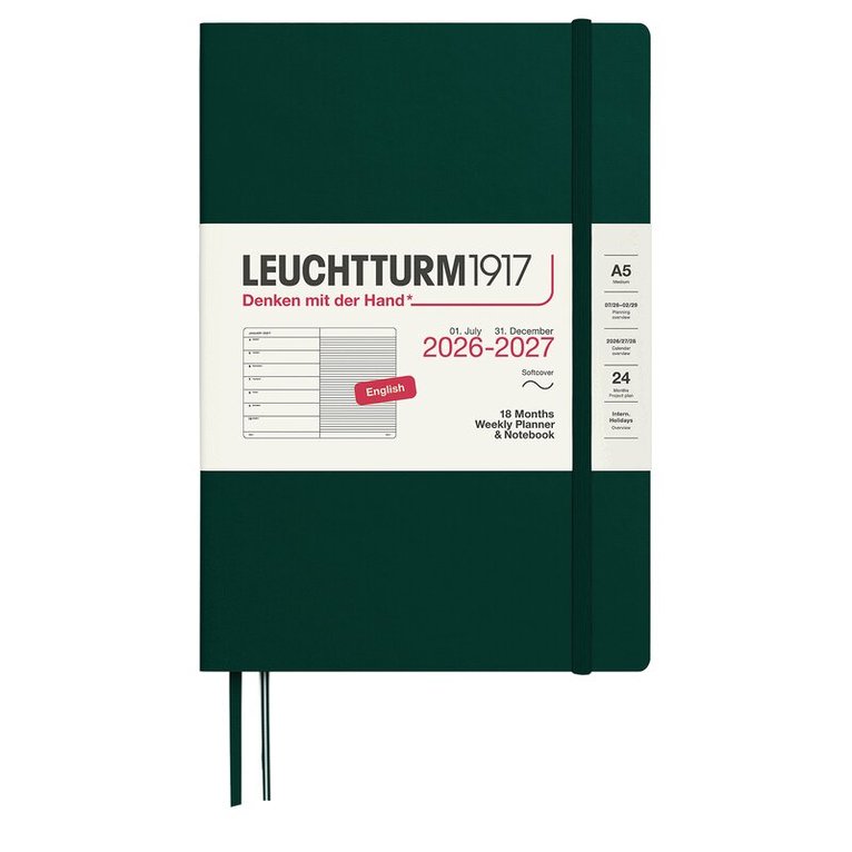 Kalender 2026-2027 Leuchtturm A5 VpU note 18mån mjuk Forest Green, Övrigt