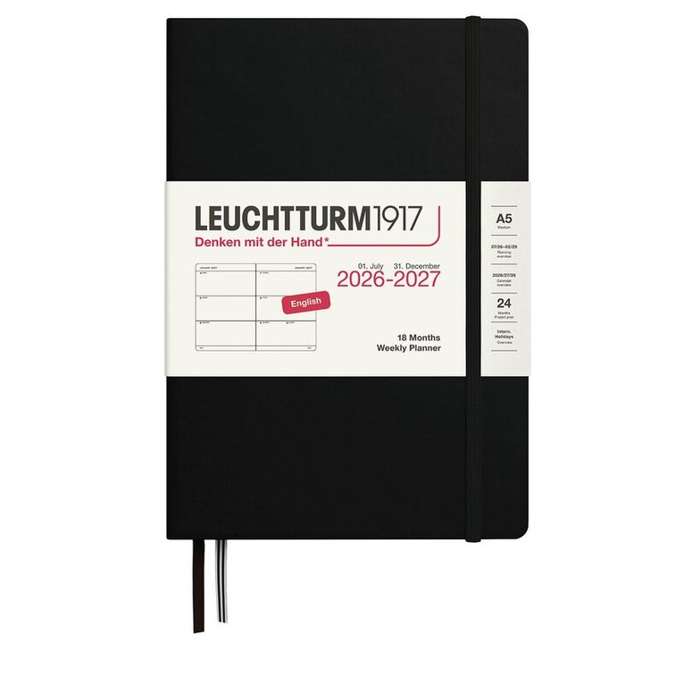 Kalender 2026-2027 Leuchtturm A5 VpU 18mån svart, Övrigt