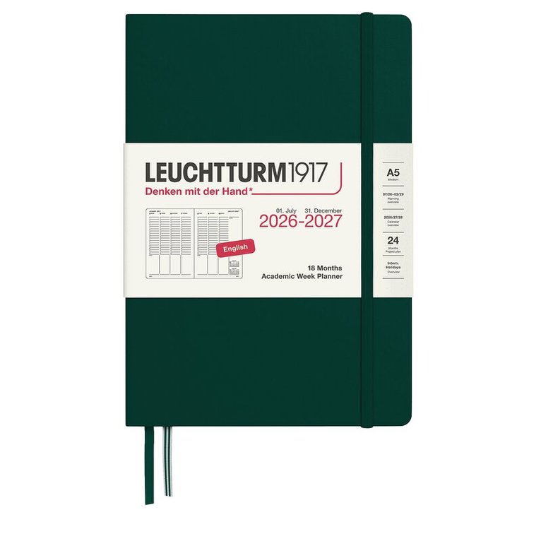 Kalender 2026-2027 Leuchtturm A5 VpU vertikal 18mån Forest Green, Övrigt