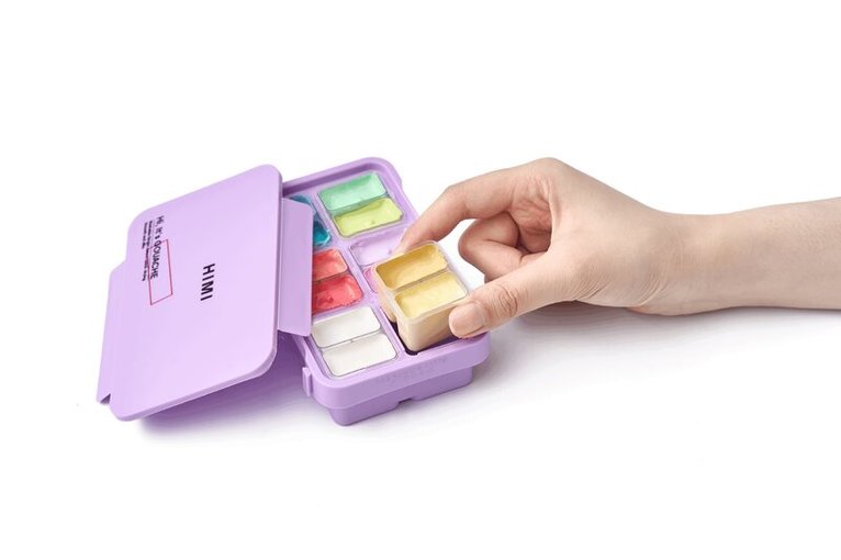 Gouache HIMI Twin Cup Set - 12 Soft Pastel Colours (Purple Case), Övrigt