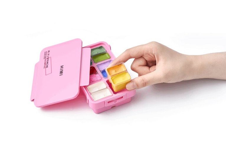 Gouache HIMI Twin Cup Set - 12 Fresh Botanic Colours (Pink Case), Övrigt