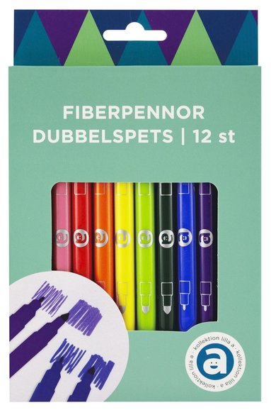 Fiberspetspenna dubbelspets 12 färger