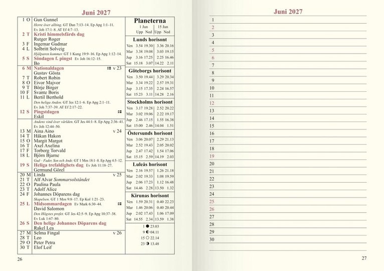 Kalender 2027 Vanliga Almanackan Lingonkrans, Övrigt