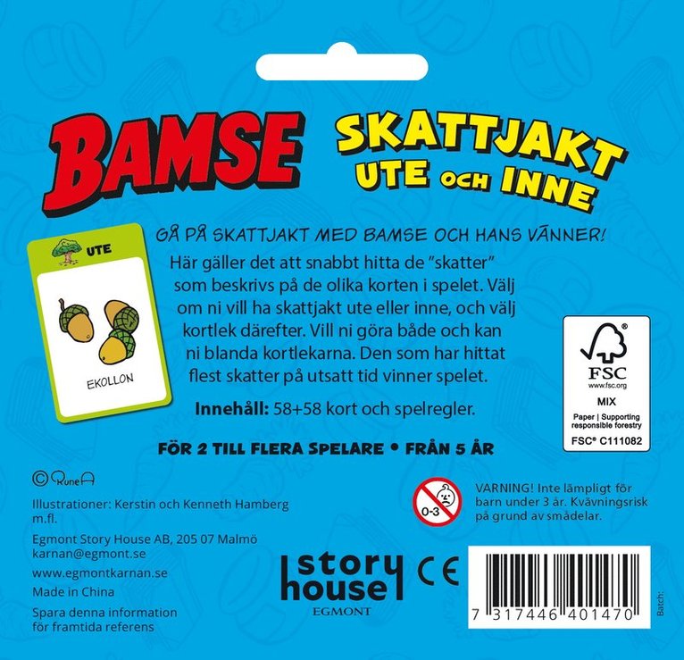 Kortspel Bamse skattjakt, ute och inne, Övrigt