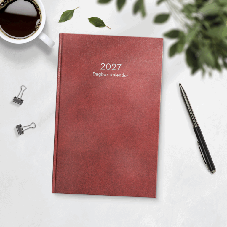 Dagbokskalender 2027 rött konstläder, Övrigt