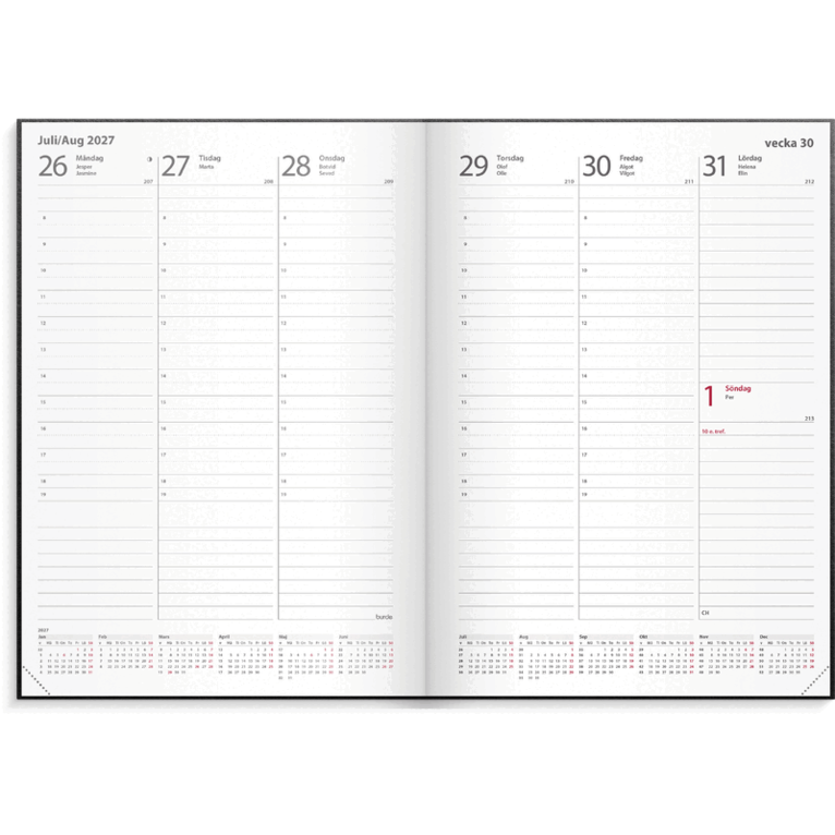 Kalender 2027 Weekly A5 svart konstläder, Övrigt