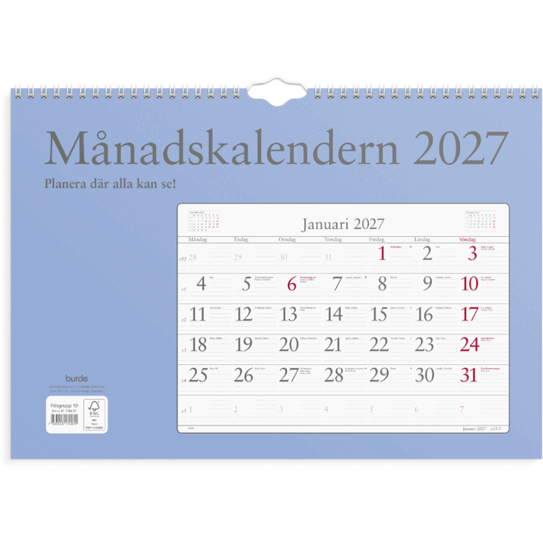Månadskalendern 2027, Övrigt