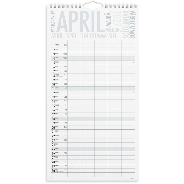 Familjekalender 2027 TrendArt, Övrigt