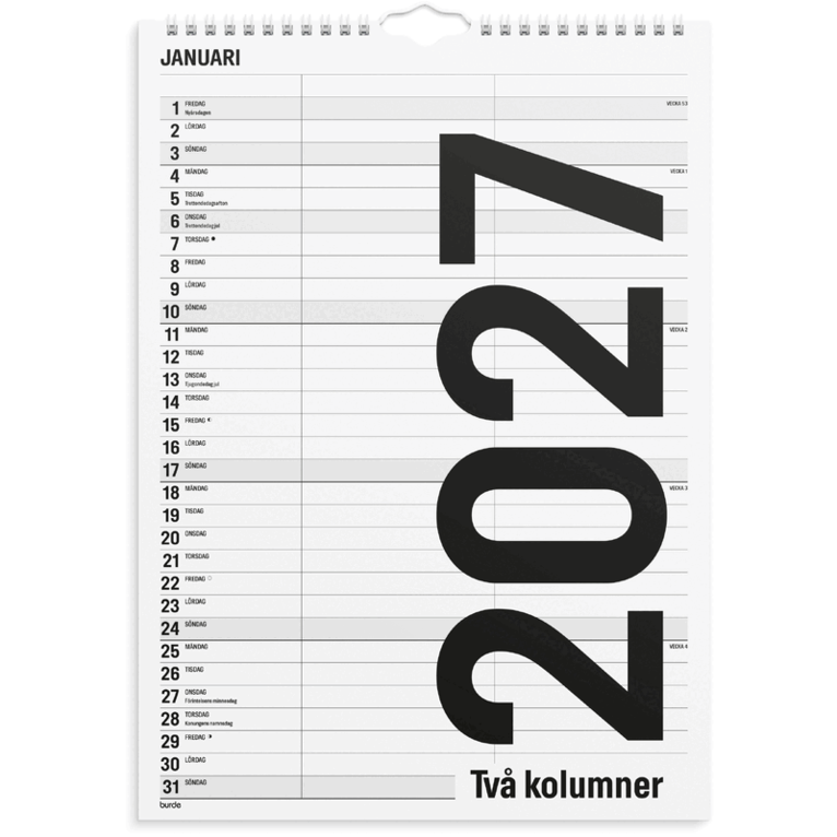 Familjekalender 2027 Black and white 2 kolumner, Övrigt