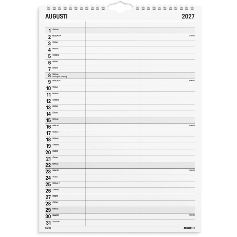 Familjekalender 2027 Black and white 2 kolumner, Övrigt