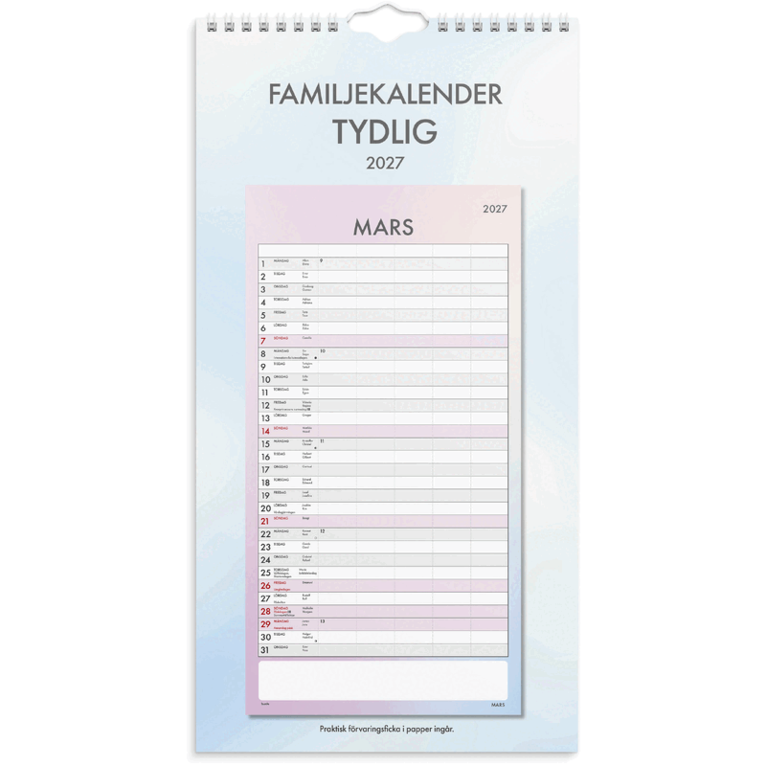 Familjekalender 2027 Tydlig, Övrigt